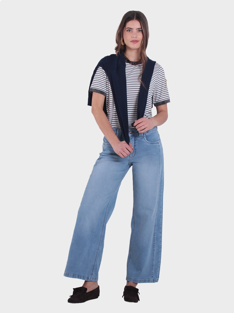 JEANS MUJER WADO'S WIDE TIRO MEDIO PRETINA BÁSICA UN BOTON