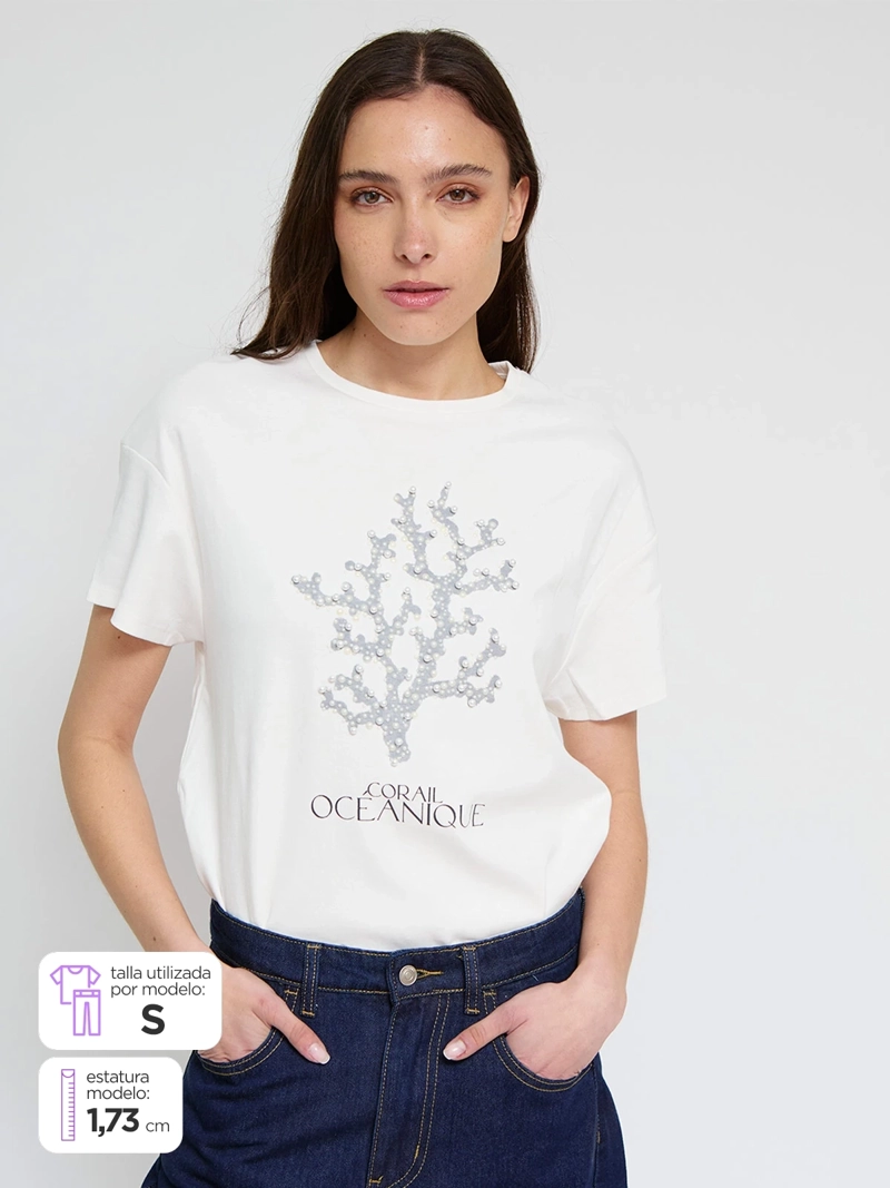 POLERA MUJER SFERA ALGODÓN PERLAS