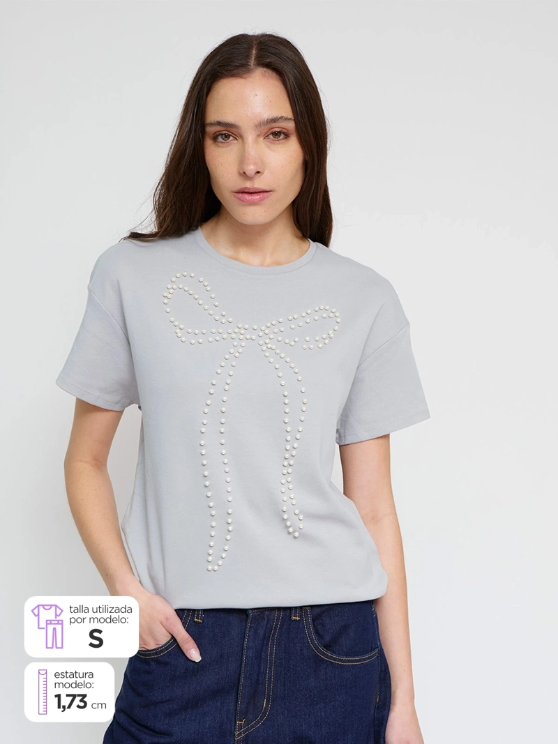 POLERA MUJER SFERA ALGODÓN PERLAS - 1