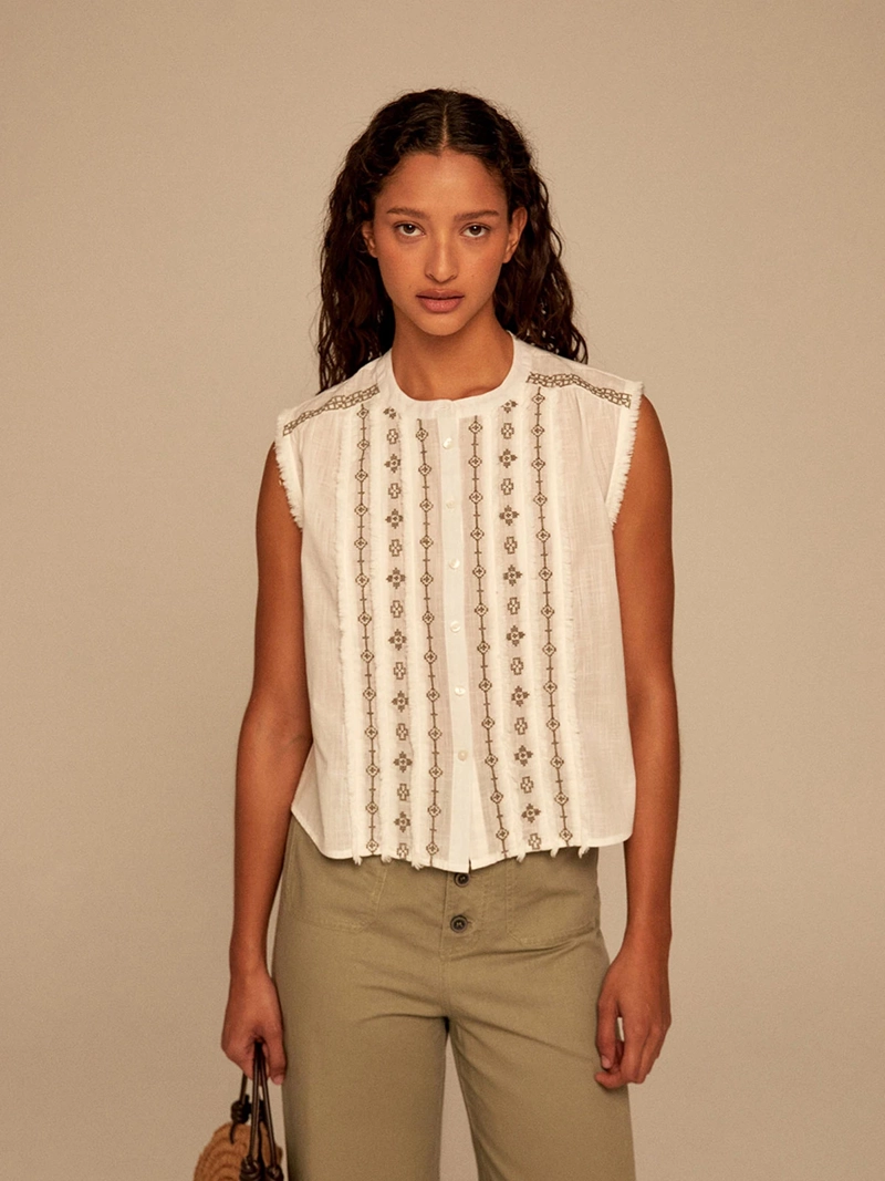 BLUSA MUJER SFERA SIN MANGAS FLECOS - 1