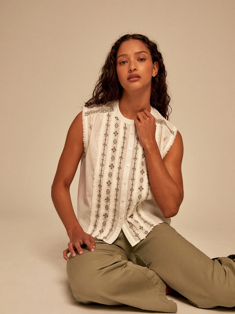 BLUSA MUJER SFERA SIN MANGAS FLECOS - 2