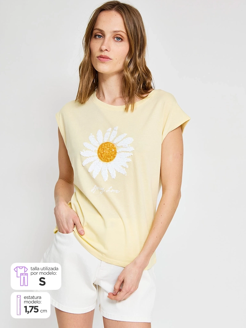 POLERA MUJER SFERA ALGODÓN LENTEJUELAS
