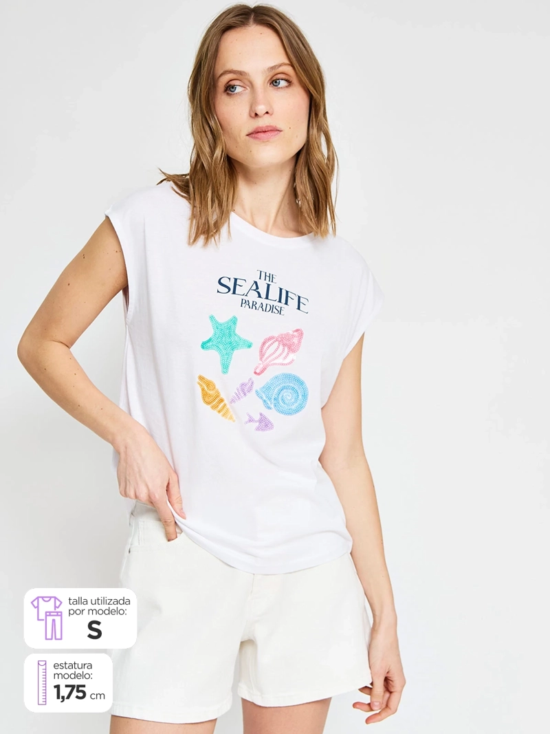 POLERA MUJER SFERA ALGODÓN LENTEJUELAS