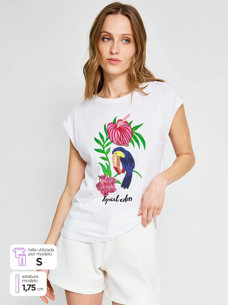 POLERA MUJER SFERA ALGODÓN LENTEJUELAS