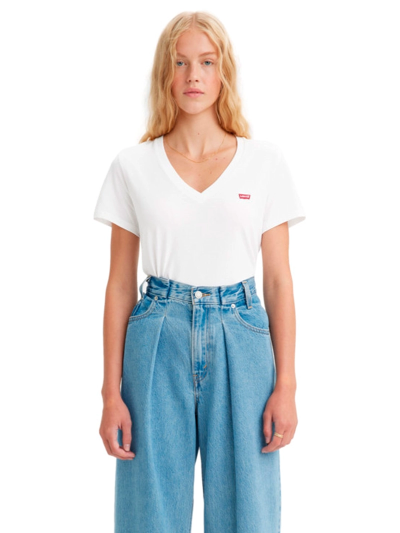 POLERA MUJER LEVI'S ALGODÓN CUELLO EN V MANGA CORTA