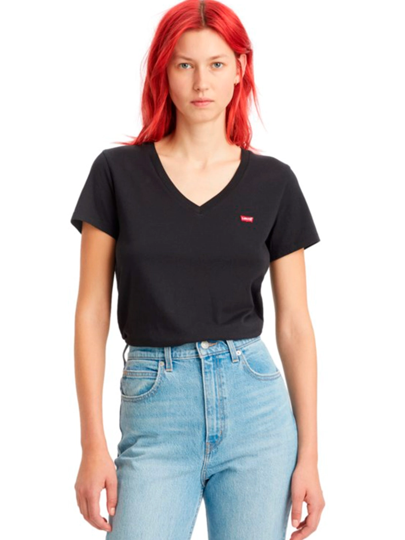 POLERA MUJER LEVI'S ALGODÓN CUELLO EN V MANGA CORTA