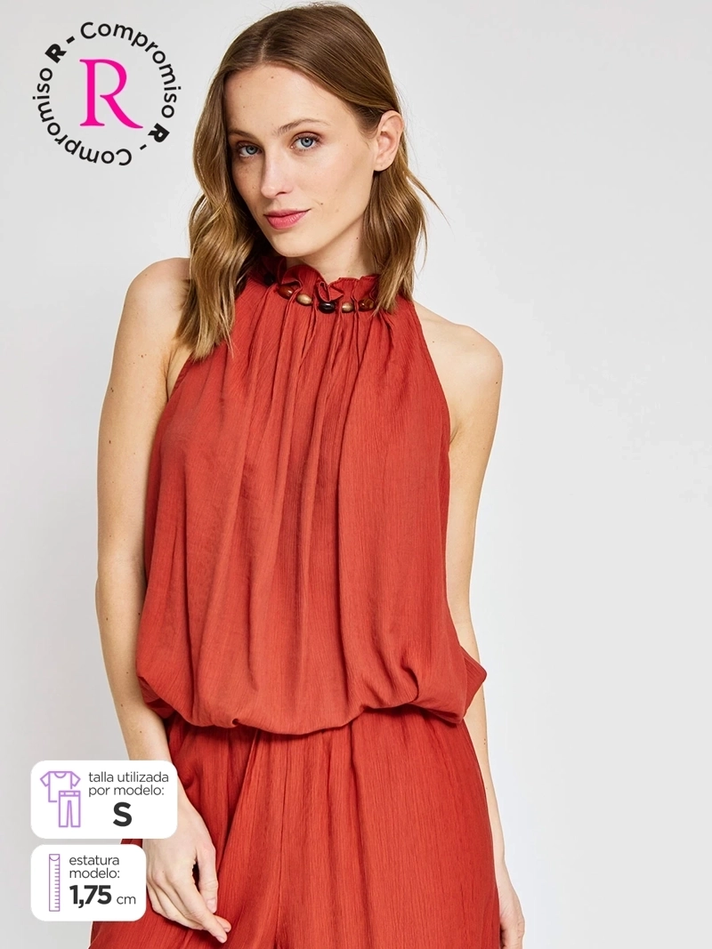 BLUSA MUJER MARQUIS DETALLE PIEDRAS TERRACOTA - 2