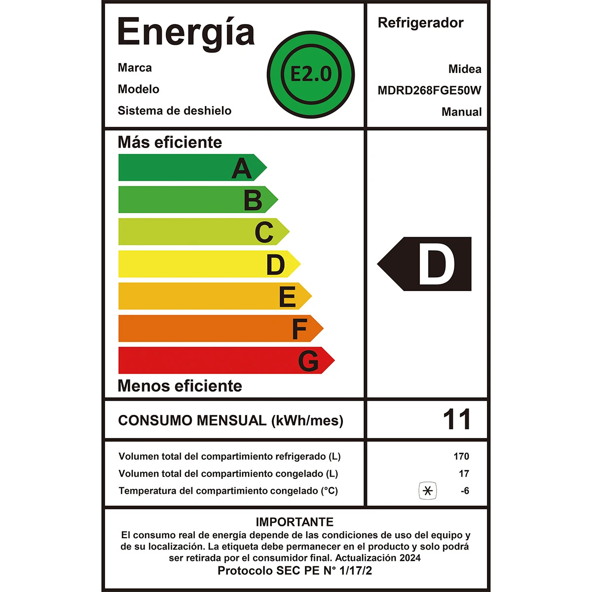 REFRIGERADOR MONO PUERTA MIDEA MDRD268FGE50W 187L FRÍO DIRECTO PLATA - 13