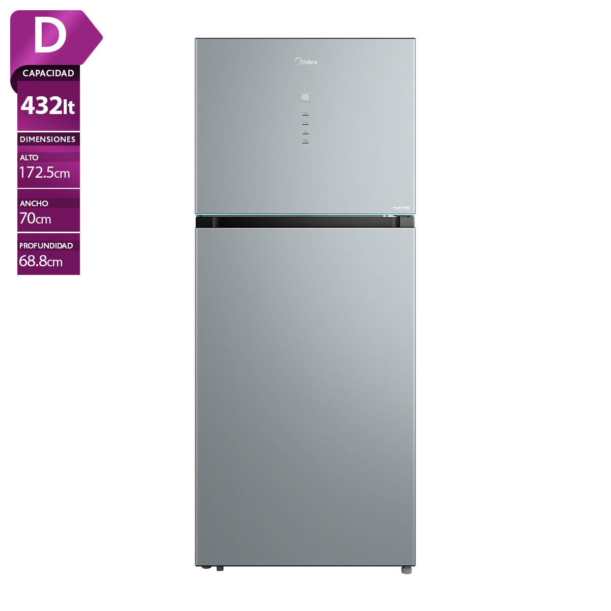 REFRIGERADOR TOP FREEZER MIDEA MDRT611EVE50 454L NO FROST PLATA - 1