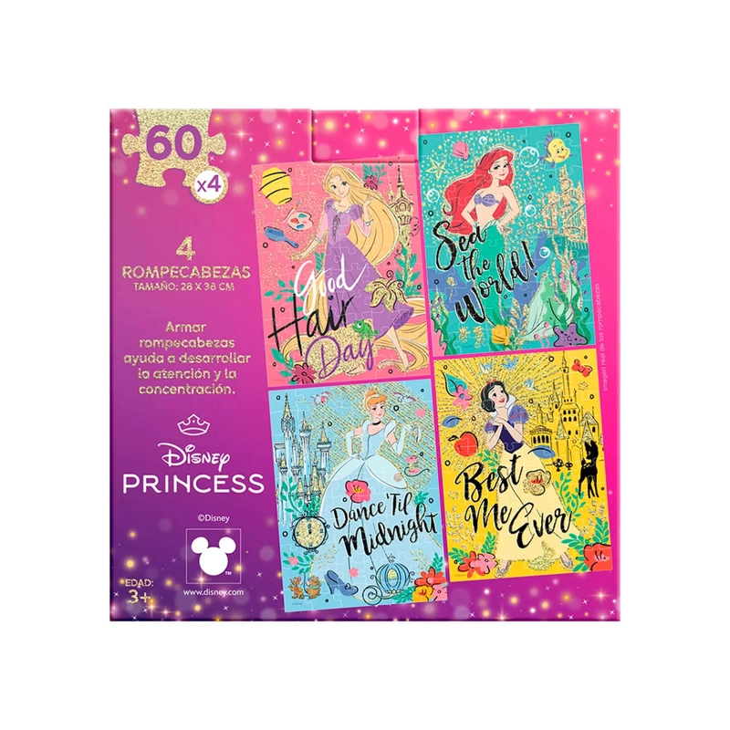 PUZZLE IMEXPORTA PRINCESAS DISNEY 4 EN 1 60 PIEZAS - 1
