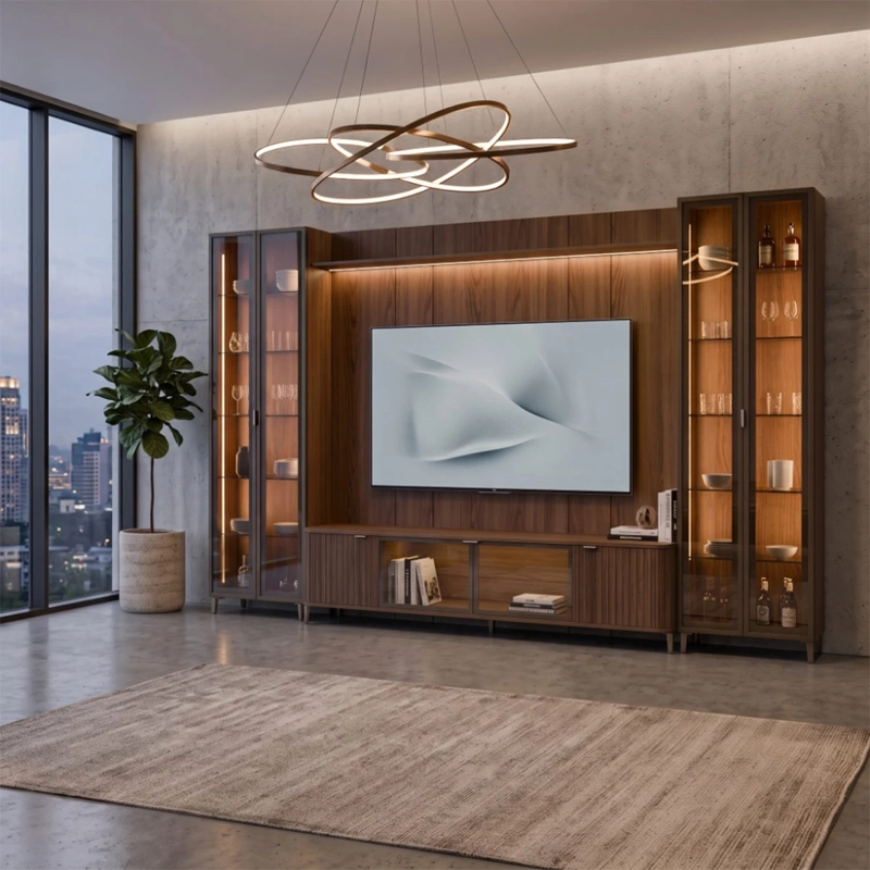RACK PANEL DECOCASA NEON FLOAT LED 70" + 2 VITRINAS 2 PUERTAS