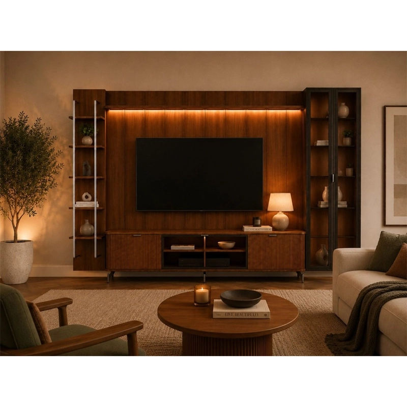 RACK PANEL DECOCASA NEON FLOAT LED 70" + 2 VITRINAS 2 PUERTAS + REPISAS - 1