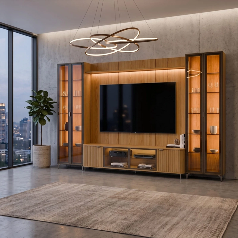RACK PANEL DECOCASA NEON FLOAT LED 80" + 2 VITRINAS 2 PUERTAS