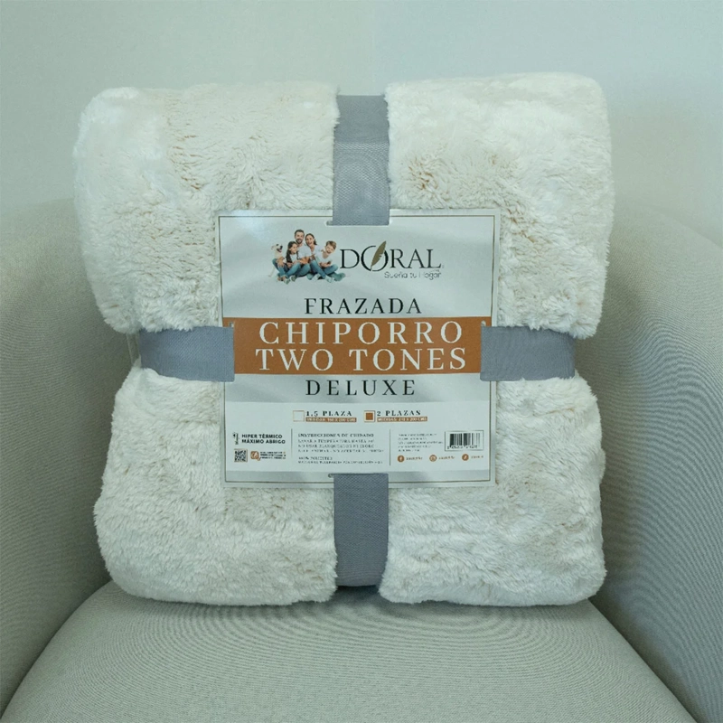 FRAZADA DORAL CHIPORRO TWO TONES 2 PLAZAS BEIGE - 4