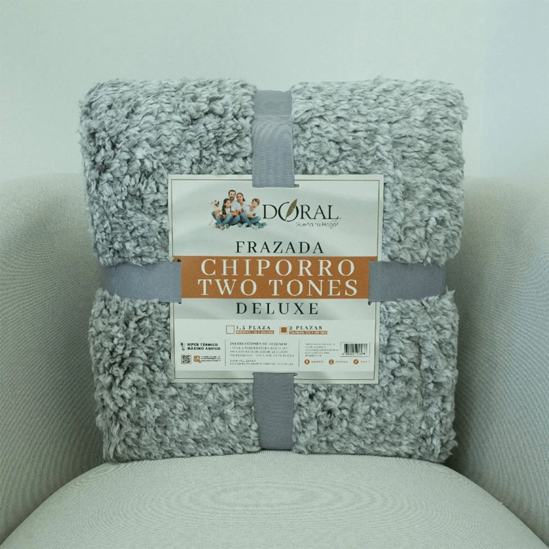 FRAZADA DORAL CHIPORRO TWO TONES 2 PLAZAS GRIS - 4