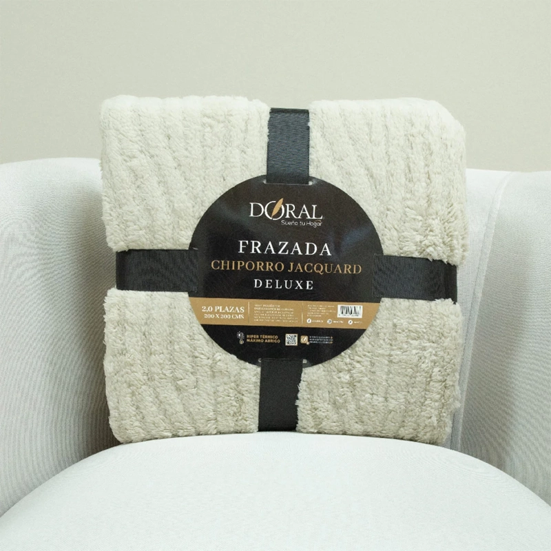 FRAZADA DORAL CHIPORRO JACQUARD 2 PLAZAS BEIGE - 4