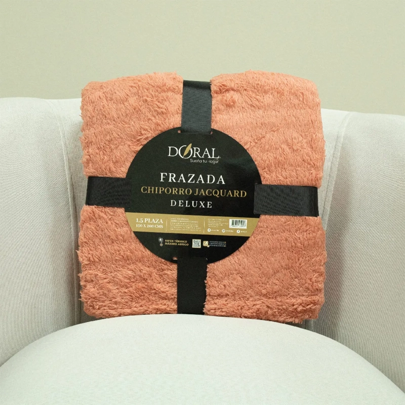 FRAZADA DORAL CHIPORRO JACQUARD 1.5 PLAZAS CORAL - 4