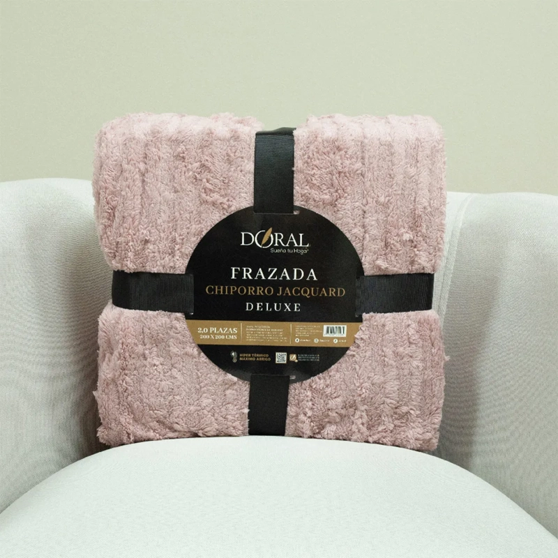 FRAZADA DORAL CHIPORRO JACQUARD 2 PLAZAS ROSA - 4