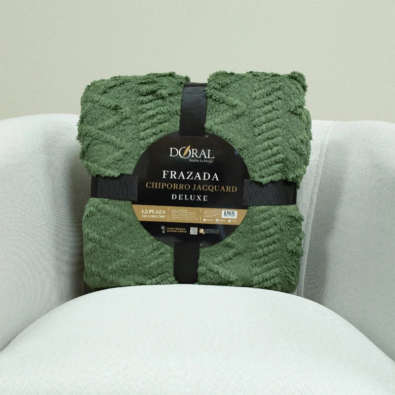 FRAZADA DORAL CHIPORRO JACQUARD 1.5 PLAZAS VERDE OSCURO - 4