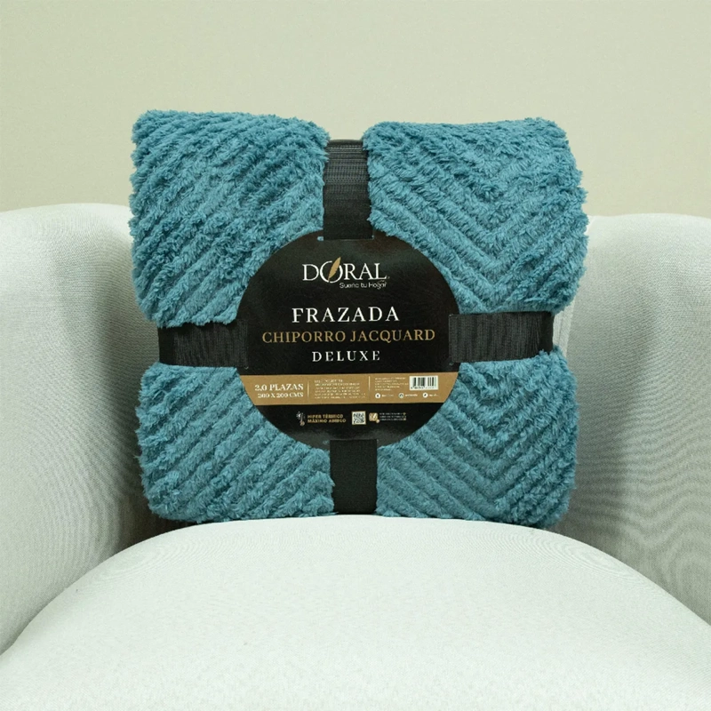 FRAZADA DORAL CHIPORRO JACQUARD 2 PLAZAS AZUL - 4