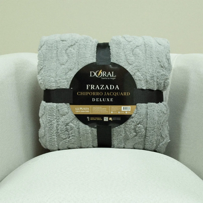 FRAZADA DORAL CHIPORRO JACQUARD 1.5 PLAZAS GRIS - 4
