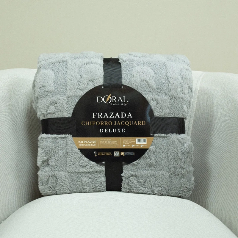 FRAZADA DORAL CHIPORRO JACQUARD 2 PLAZAS GRIS - 4