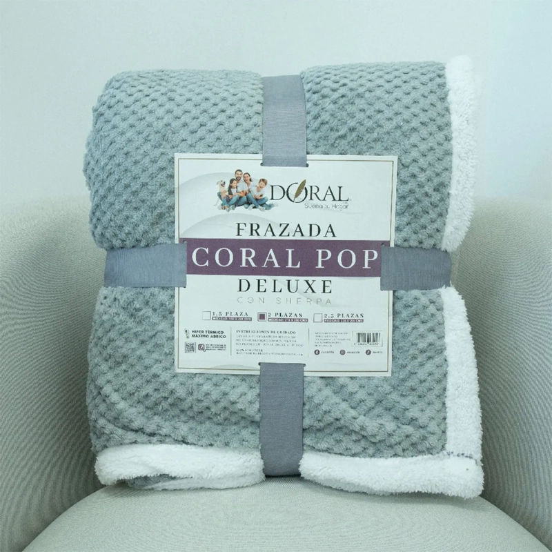 FRAZADA DORAL POP SHERPA 2 PLAZAS VERDE GRIS AZULADO - 4