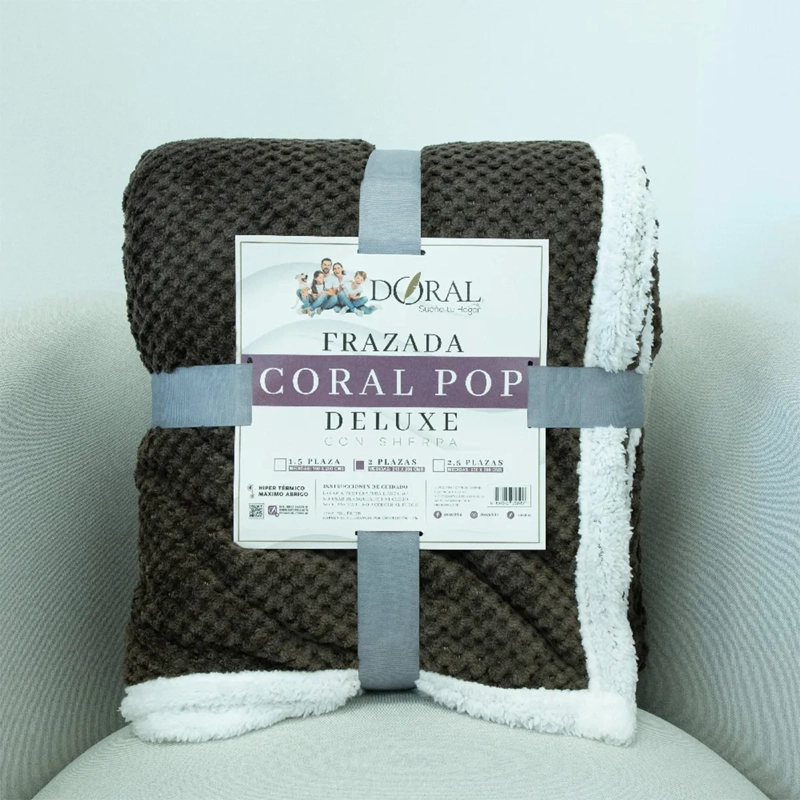 FRAZADA DORAL POP SHERPA 2 PLAZAS VERDE CAFÉ OSCURO - 4
