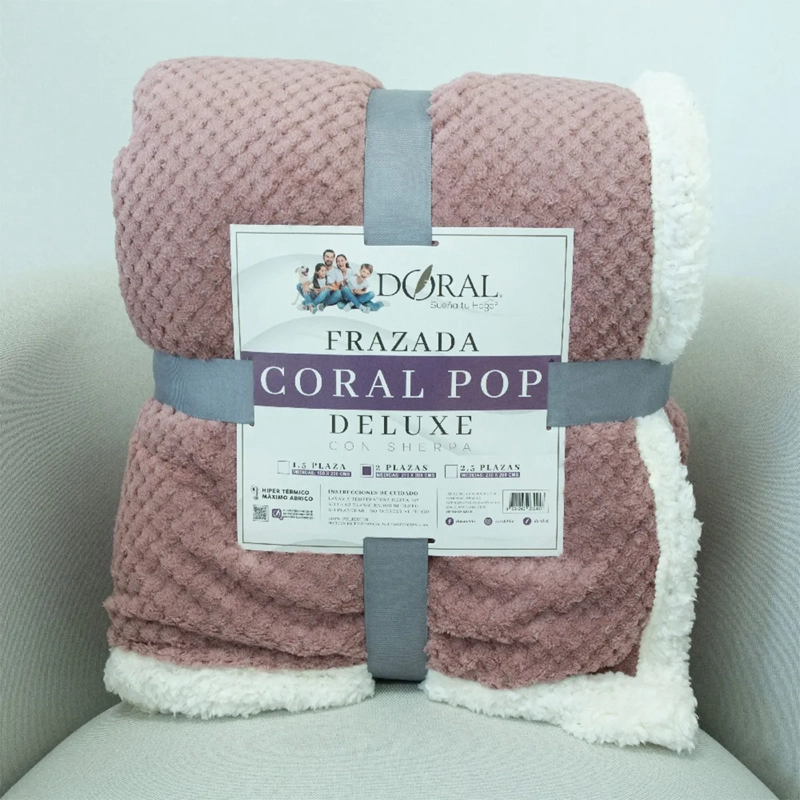 FRAZADA DORAL POP SHERPA 2 PLAZAS VERDE PALO ROSA - 4