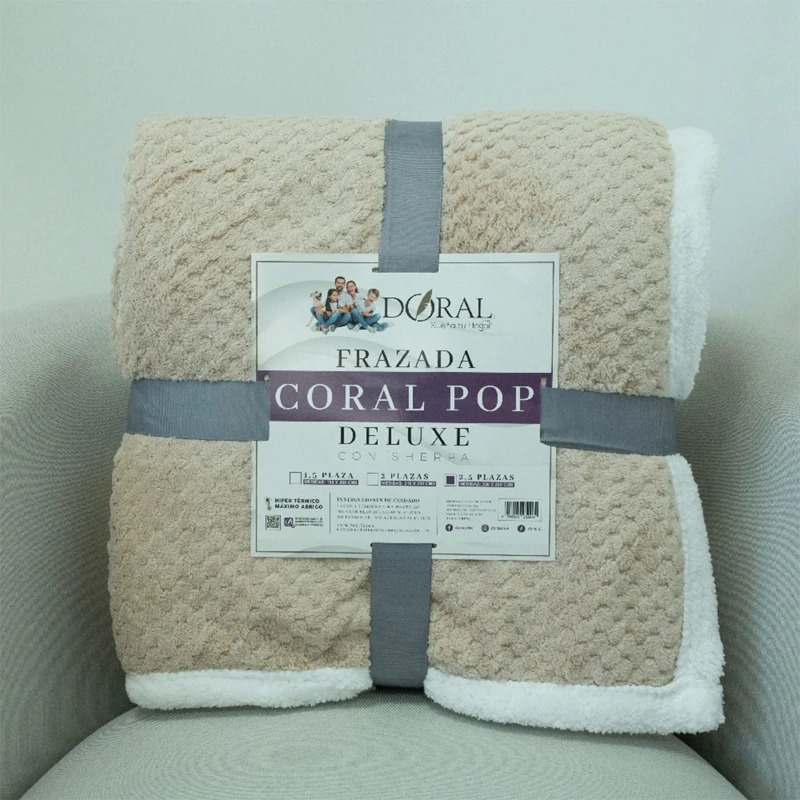 FRAZADA DORAL POP SHERPA KING BEIGE - 4