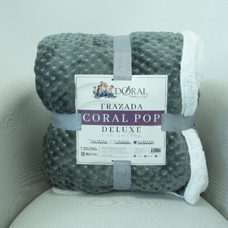 FRAZADA DORAL POP SHERPA KING GRIS AZULADO - 4