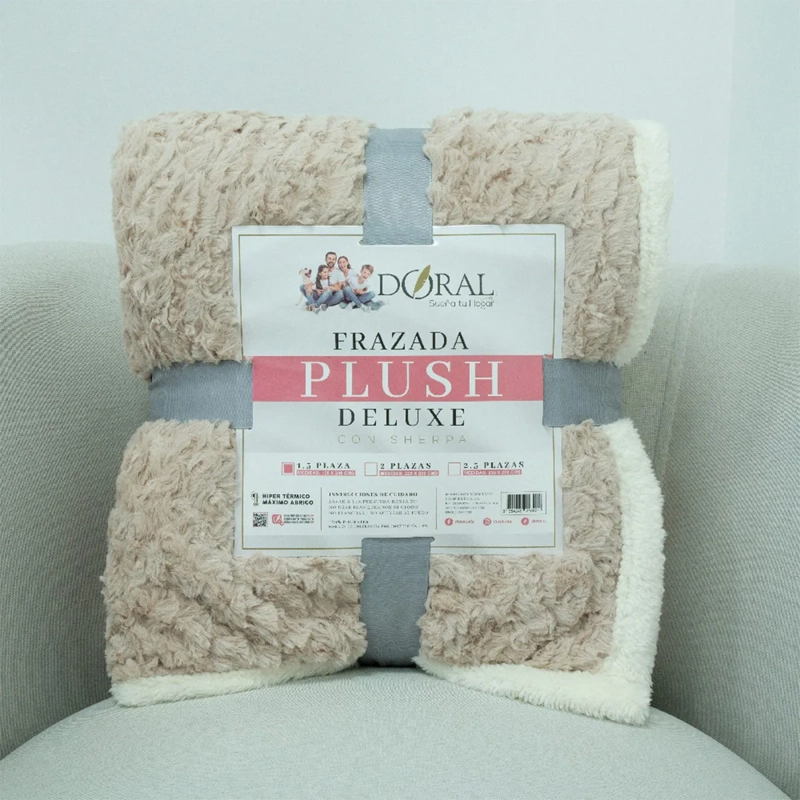 FRAZADA DORAL PLUSH SHERPA 1.5 PLAZAS BEIGE - 4