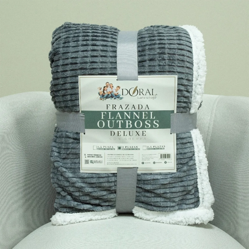 FRAZADA DORAL FLANEL OUTBOS SHERPA 2 PLAZAS AZUL PETRÓLEO - 4
