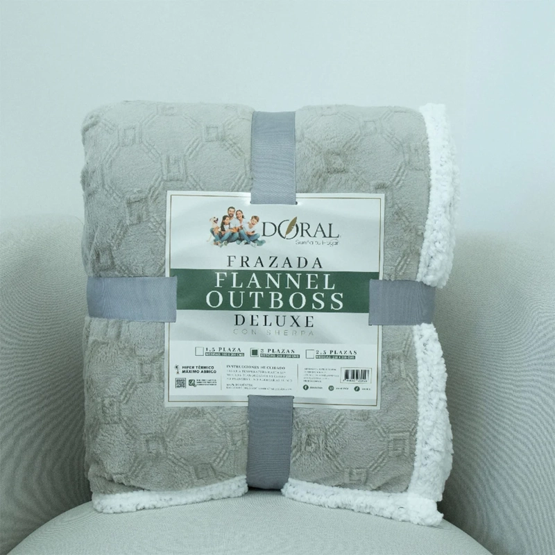 FRAZADA DORAL FLANEL OUTBOS SHERPA 2 PLAZAS GRIS - 4