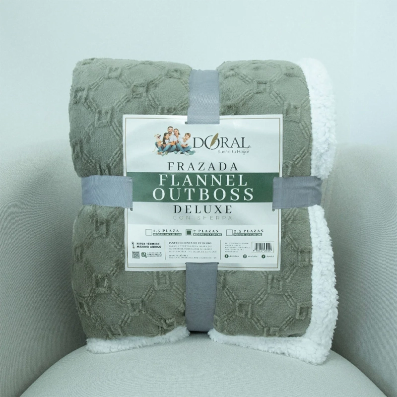 FRAZADA DORAL FLANEL OUTBOS SHERPA 2 PLAZAS VERDE - 4
