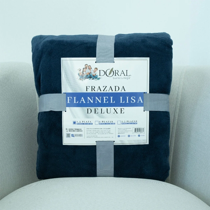 FRAZADA DORAL FLANNEL LISA 1.5 PLAZAS AZUL - 4