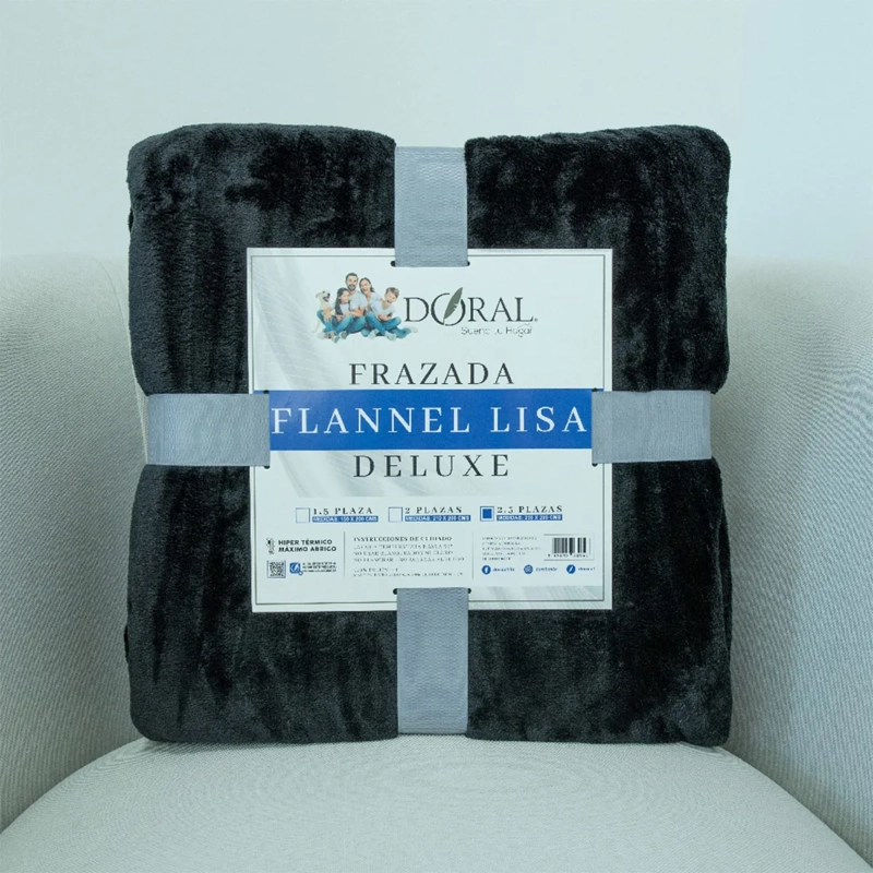 FRAZADA DORAL FLANNEL LISA KING NEGRO - 4