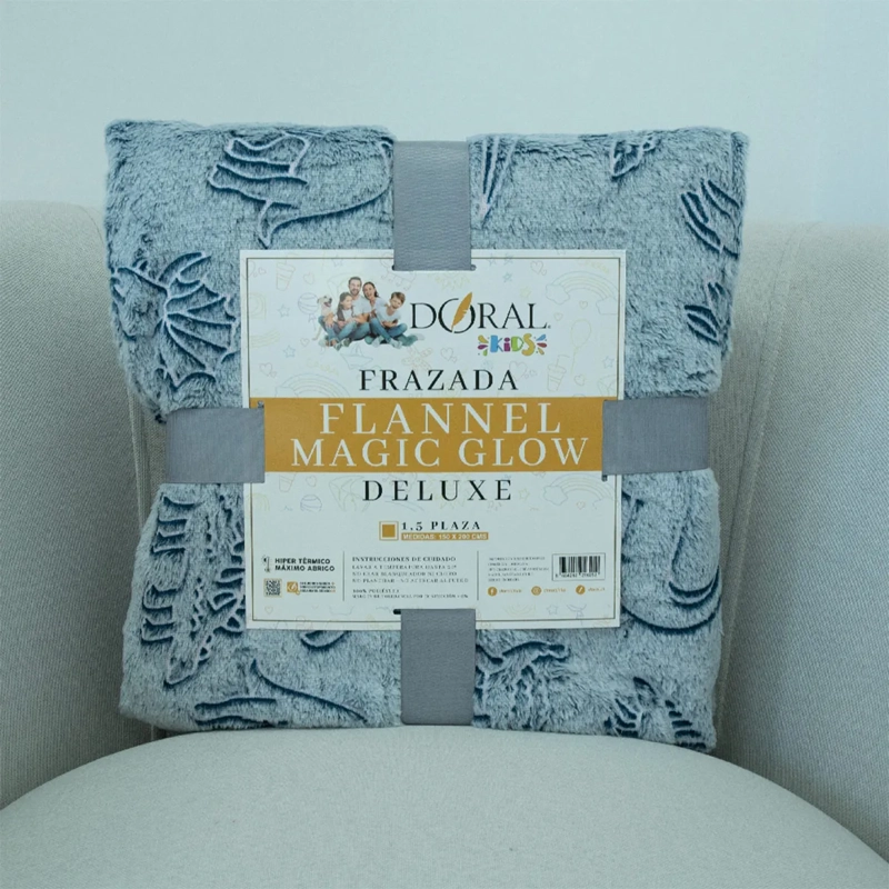 FRAZADA DORAL FLANNEL MAGIC GLOW 1.5 PLAZAS AZUL - 4