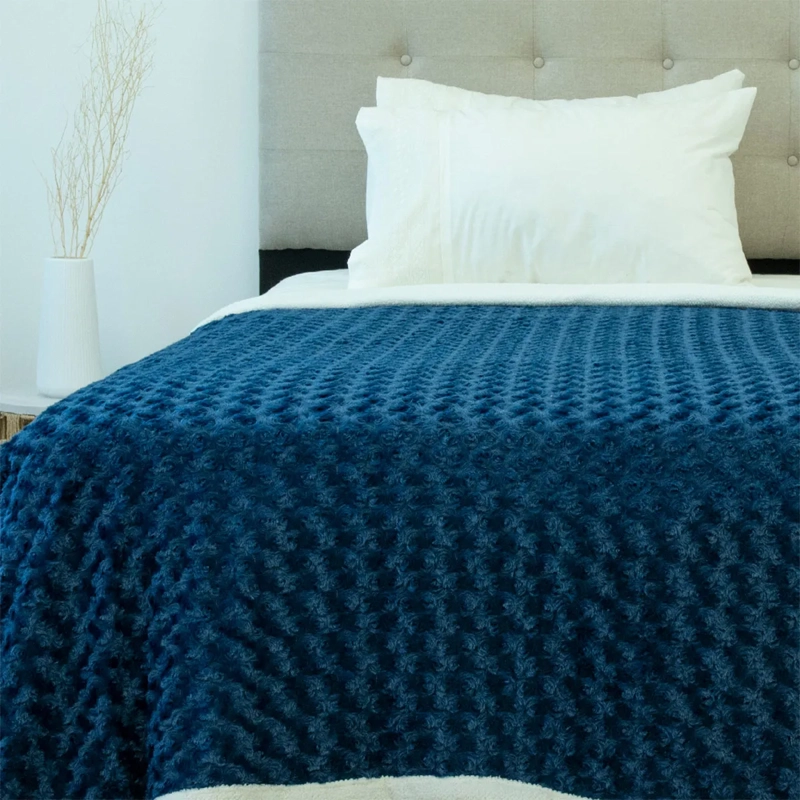 FRAZADA DORAL FLUFFLY SHERPA 1.5 PLAZAS AZUL - 1