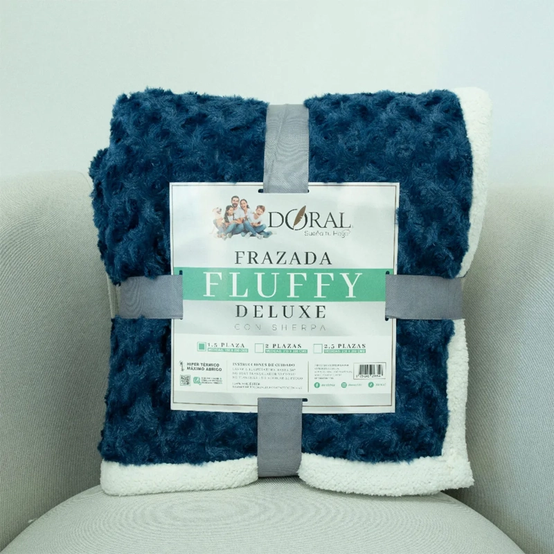 FRAZADA DORAL FLUFFLY SHERPA 1.5 PLAZAS AZUL - 4