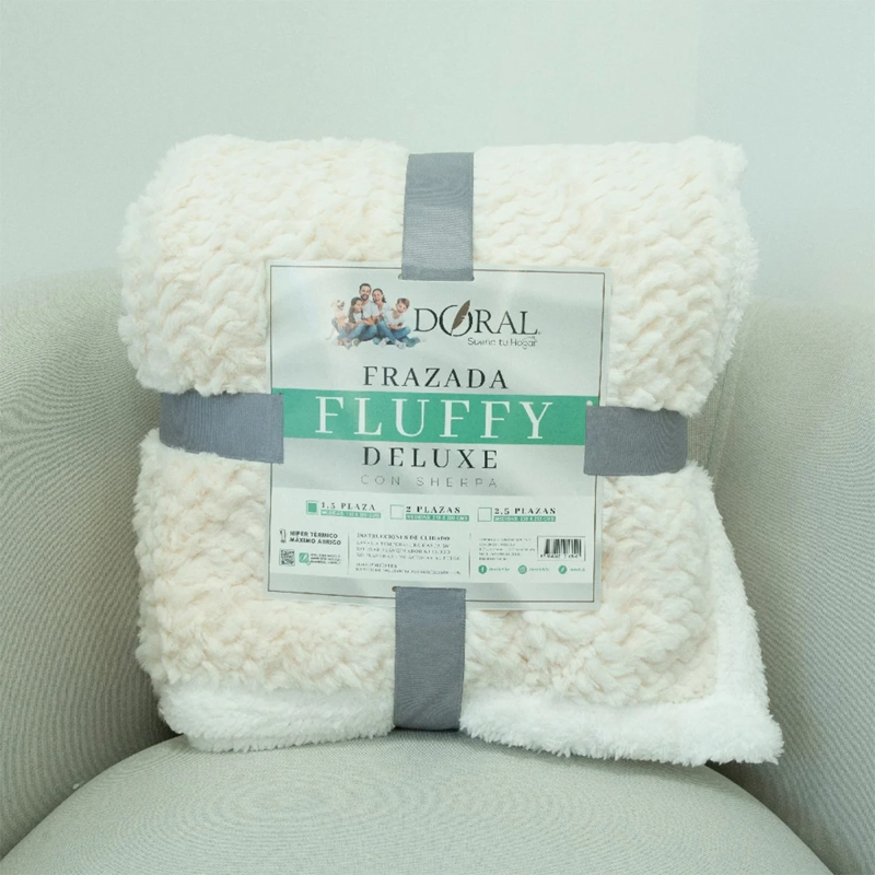 FRAZADA DORAL FLUFFLY SHERPA 1.5 PLAZAS CREMA - 4