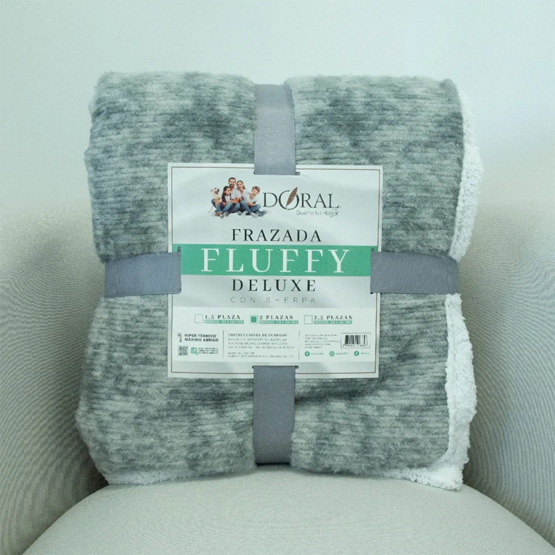 FRAZADA DORAL FLUFFLY SHERPA 2 PLAZAS GRIS AZULADO - 4