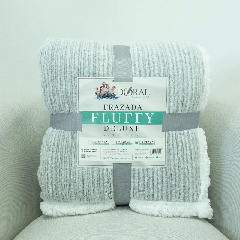 FRAZADA DORAL FLUFFLY SHERPA KING CELESTE - 4