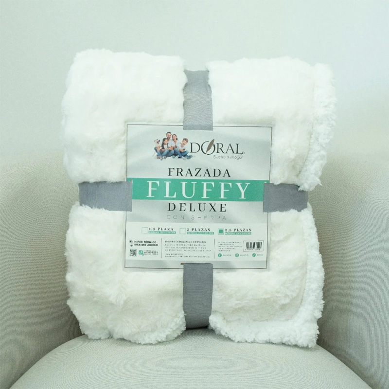 FRAZADA DORAL FLUFFLY SHERPA KING CREMA - 4