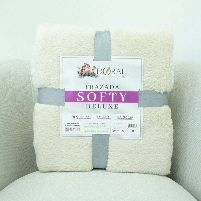 FRAZADA DORAL SOFTY LISA 1.5 PLAZAS CREMA - 4