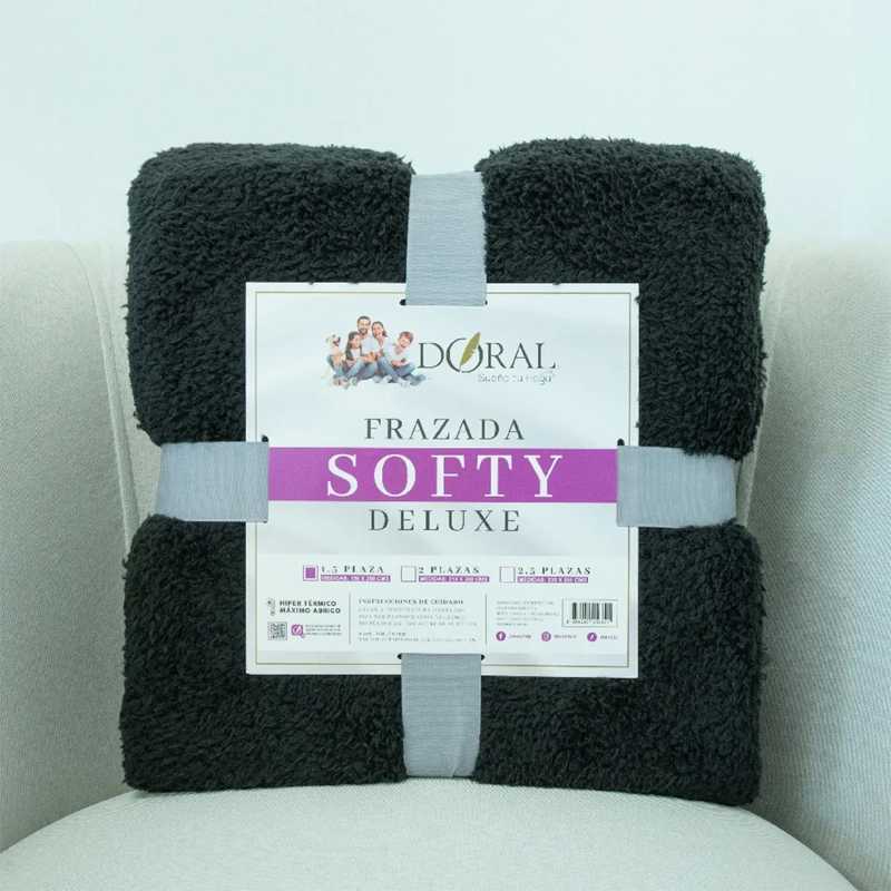 FRAZADA DORAL SOFTY LISA 1.5 PLAZAS NEGRO - 4
