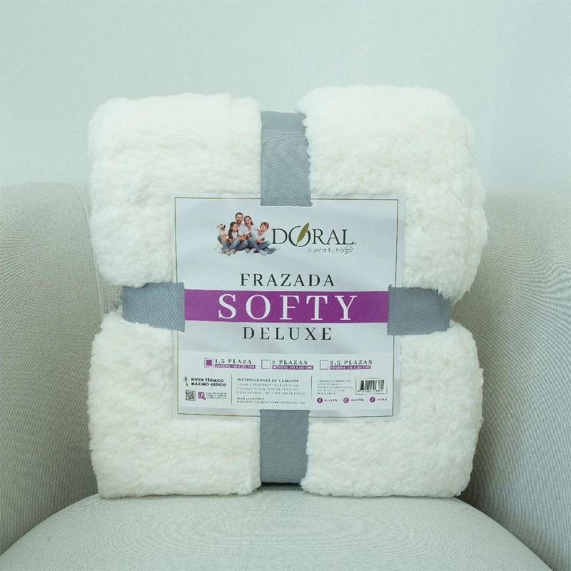 FRAZADA DORAL SOFTY LISA 1.5 PLAZAS CREMA - 4