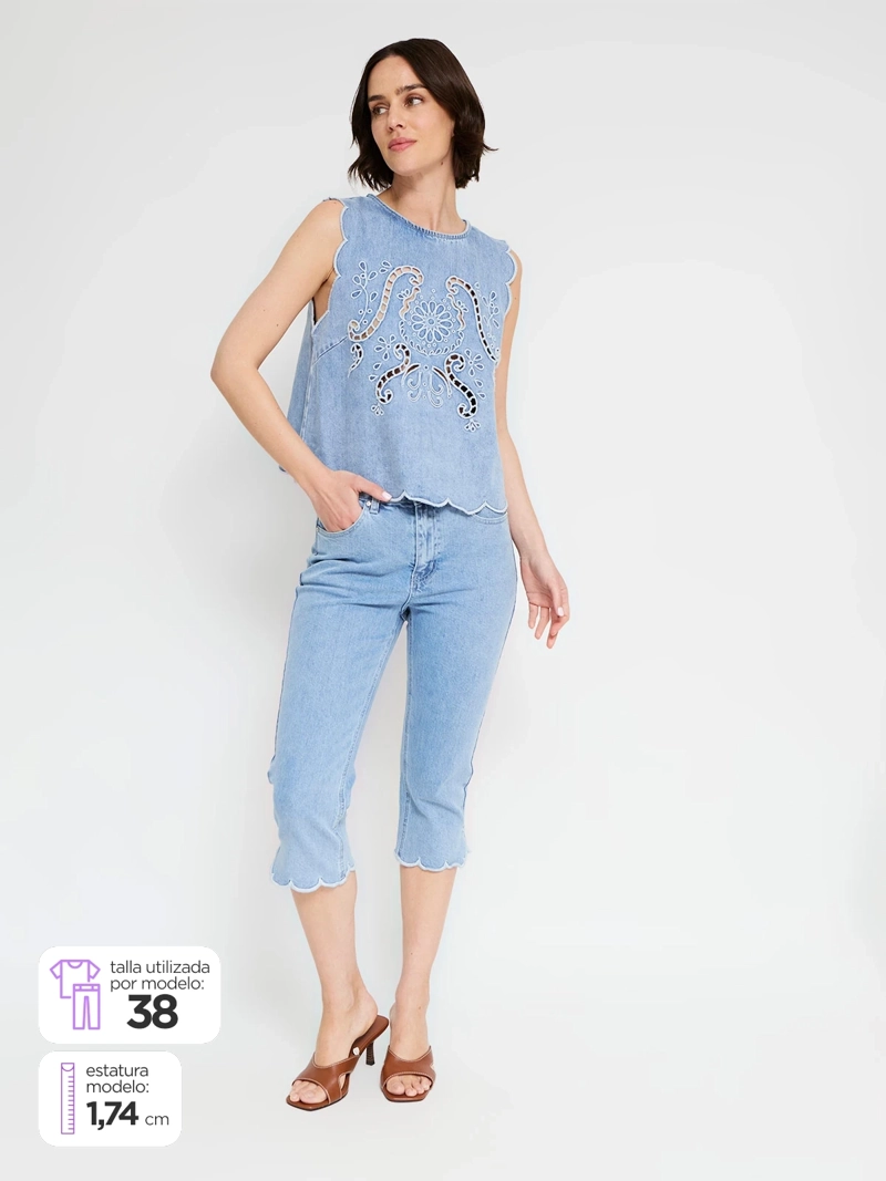 JEANS MUJER MARQUIS ALGODÓN CAPRI BORDADO - 1