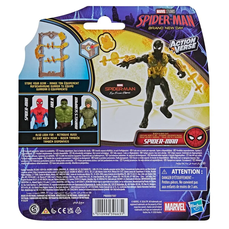 FIGURA DE ACCIÓN SPIDERMAN ACTIONVERSE LEJOS DE CASA TRAJE NEGRO Y DORADO SPIDERMAN - 10