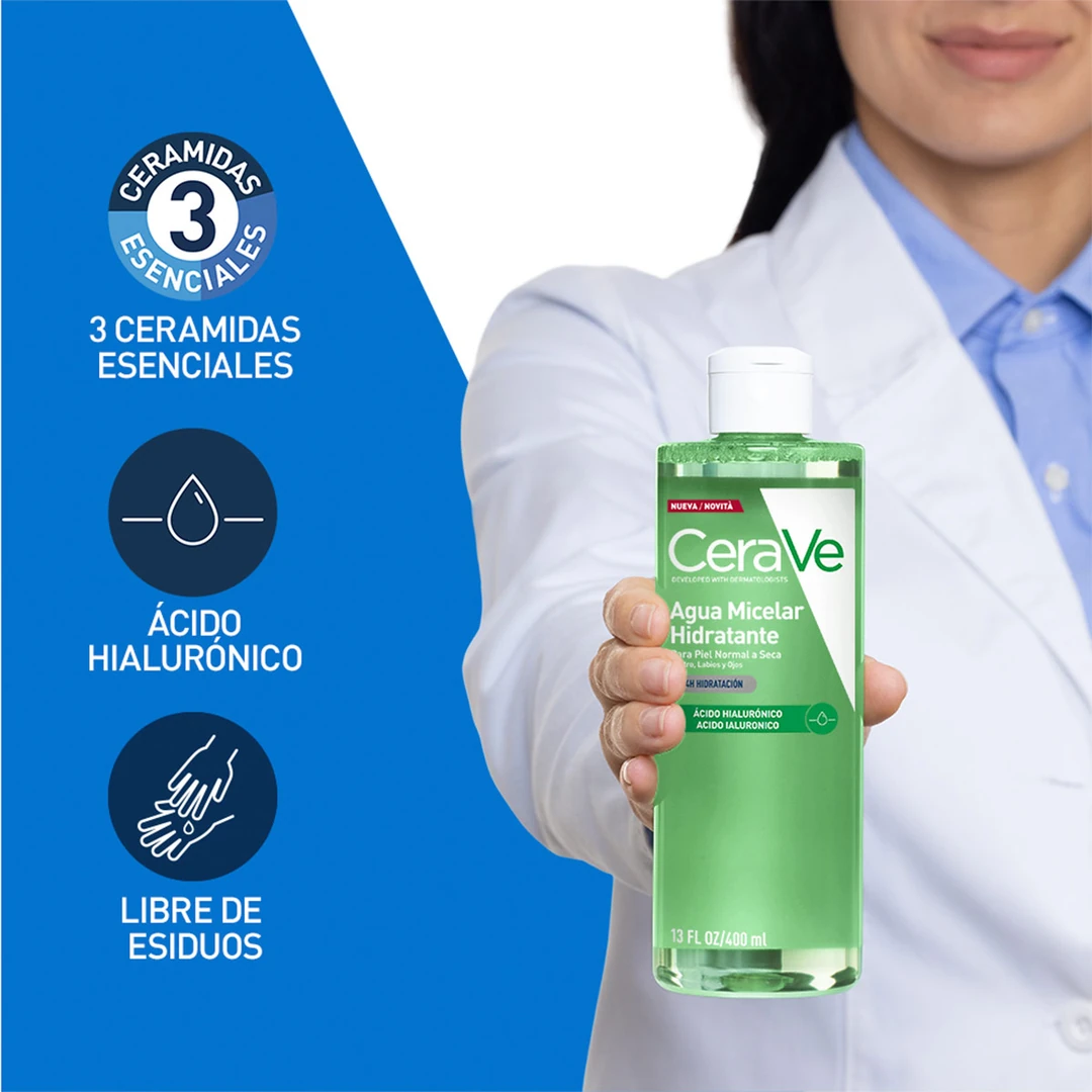 AGUA MICELAR CERAVE PIEL NORMAL A SECA 400 ML - 4